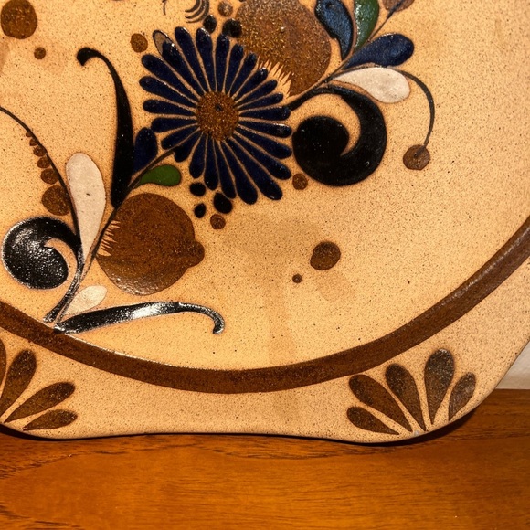 VINTAGE Tonala MEXICAN POTTERY Hexagon BIRD Toucan WALL PLATE BOWL Blue 10". - Picture 4 of 9